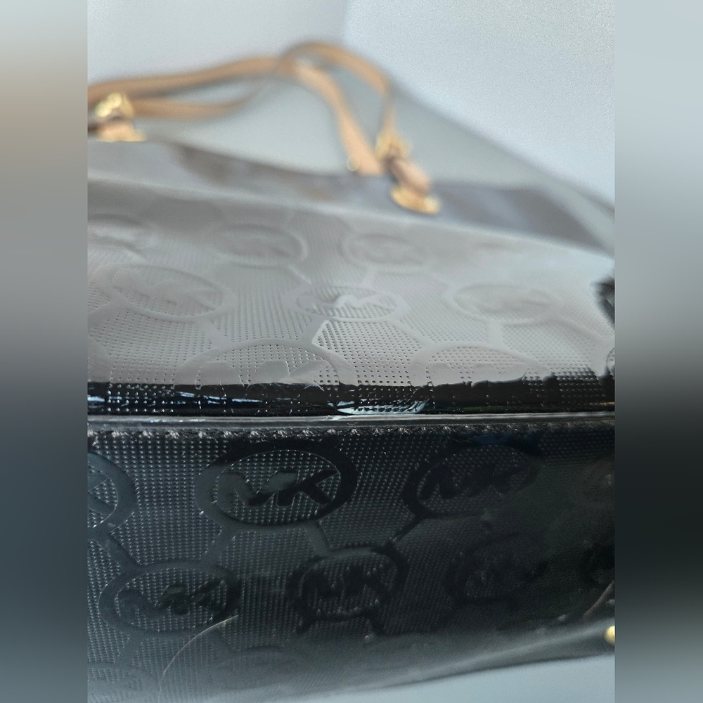 Michael Kors Jet Set Signature Black Patent Leather Mirror Large Tote Bag Purse - Picture 8 of 8
